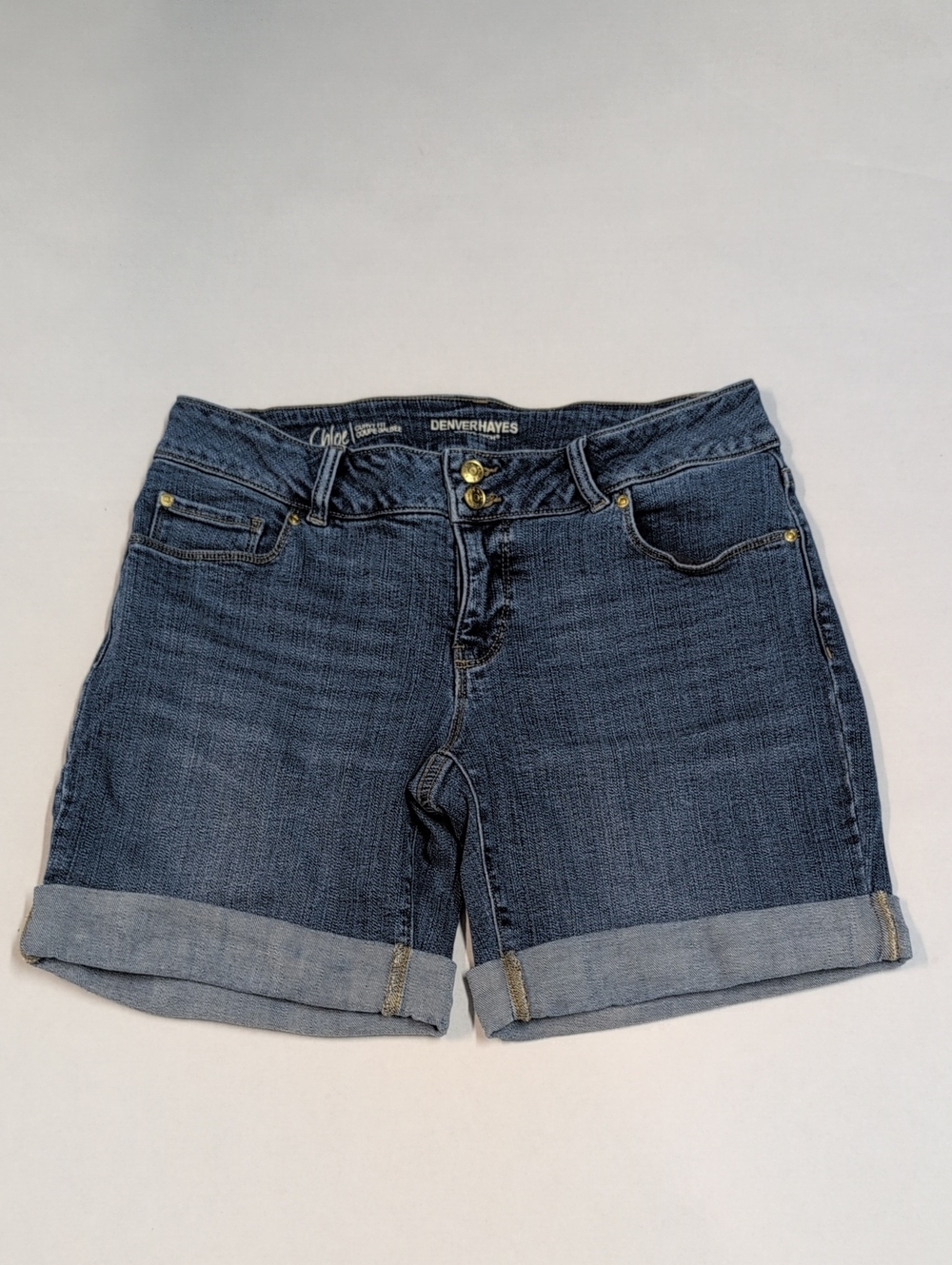 Denver Hayes Chloe Curvy Fit Curve-Tech Blue Rolled Cuff Denim Shorts Size 8
